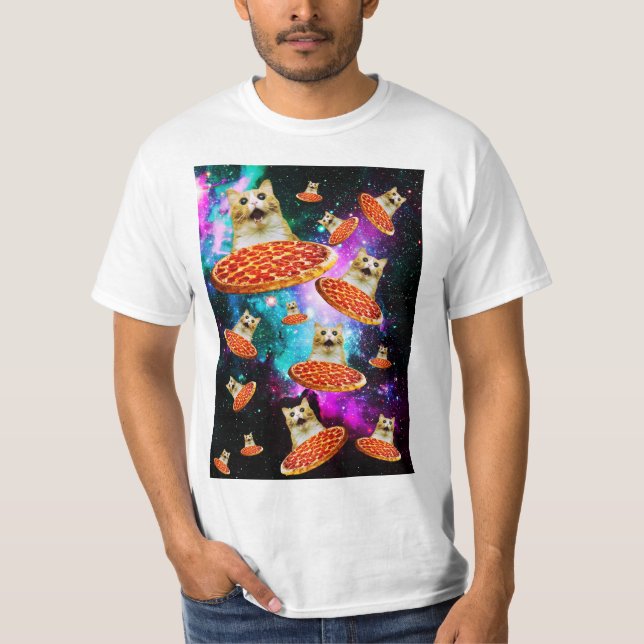 Camiseta Gato de pizza espacial engraçado (Frente)