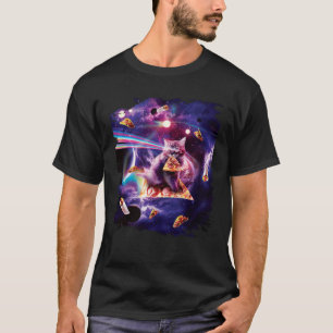 Camiseta Gato de Pizza Espacial Taco Burrito Laser Arco-íri