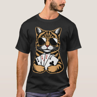 Camiseta Gato de pôquer legal com óculos de sol jogando