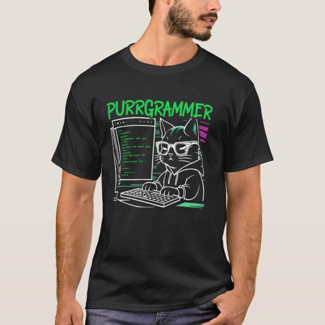 Camiseta Gato de Programador Cômico Programação de Computad (Frente)