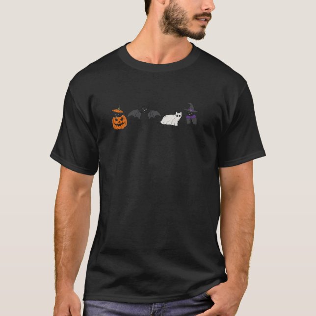 Camiseta Gato De Pumpkin Engraçado Ghost Black Halloween Pa (Frente)