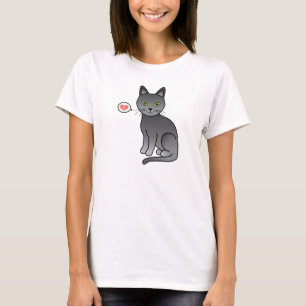 Camiseta Gato De Raça Azul Russo Bonito Desenho Com Coração