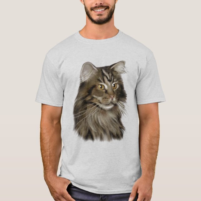 Camiseta Gato de racum preto de Maine do gato malhado (Frente)