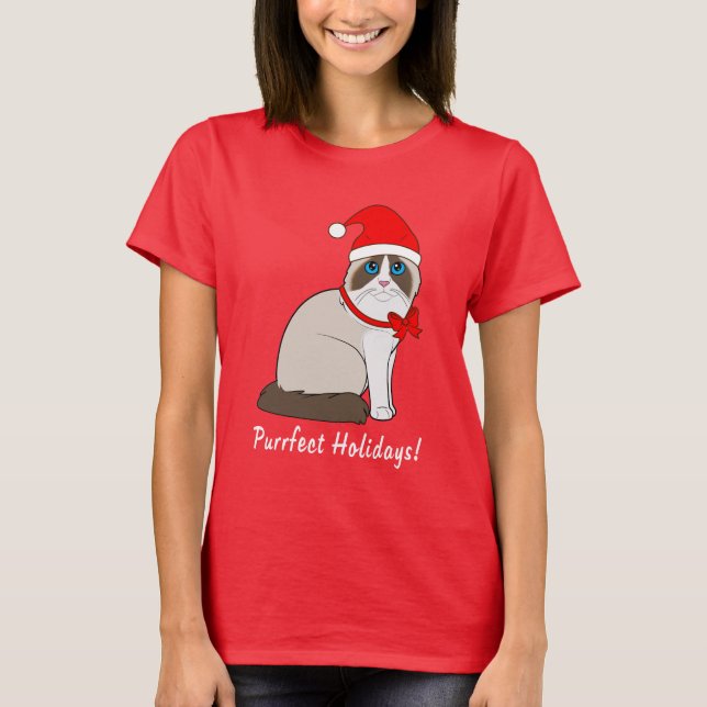 Camiseta Gato de Ragdoll com feriados de Purrfect do chapéu (Frente)