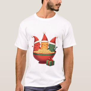Camiseta Gato de Ramen de Natal Anime Papai Noel Meow Kitty