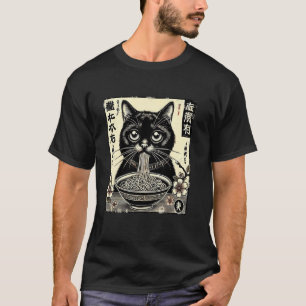 Camiseta Gato de Ramen Fofo Amante de Gatinhos Arte Japones