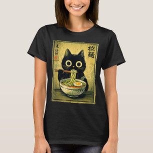 Camiseta Gato de ramen Kawaii vintage japonês engraçado ret