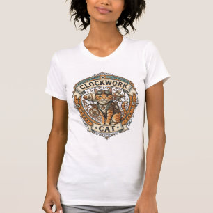 Camiseta Gato de Relógio Gato Steampunk Antigo Arte Vetoria