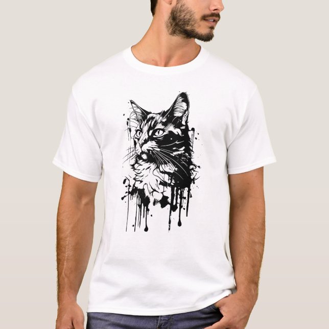 Camiseta Gato de respingo preto e branco (Frente)