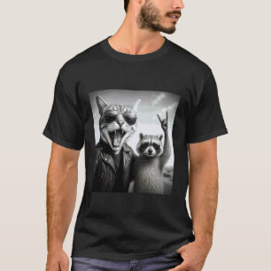 Camiseta Gato de Rock Estrela Selfie Guaxinim Música de Roc