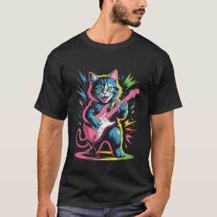 Camiseta Gato de Rock Star Tocando Guitarra Elétrica Roll H