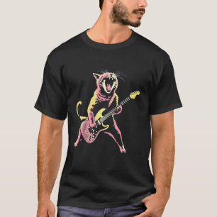 Camiseta Gato de Rock Vintage Tocando Violão