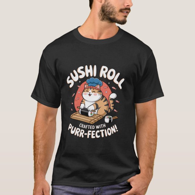 Camiseta Gato de Rolo de Sushi Piada de Comida Japonesa Div (Frente)