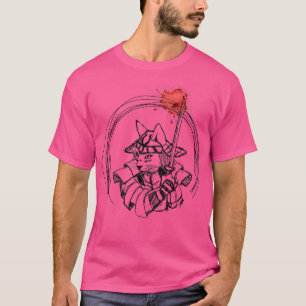 Camiseta Gato de samurai desenhado à mão com pulverizadores