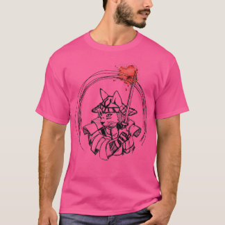 Camiseta Gato de samurai desenhado à mão com pulverizadores