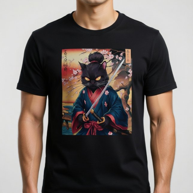 Camiseta Gato de Samurai Japonês Bonito (Criador carregado)