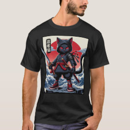 Camiseta Gato de Samurai Preto-Cinto