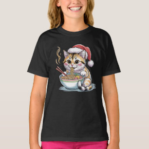 Camiseta Gato de Santa Comendo Ramen Fofinho Gatinho de Nat