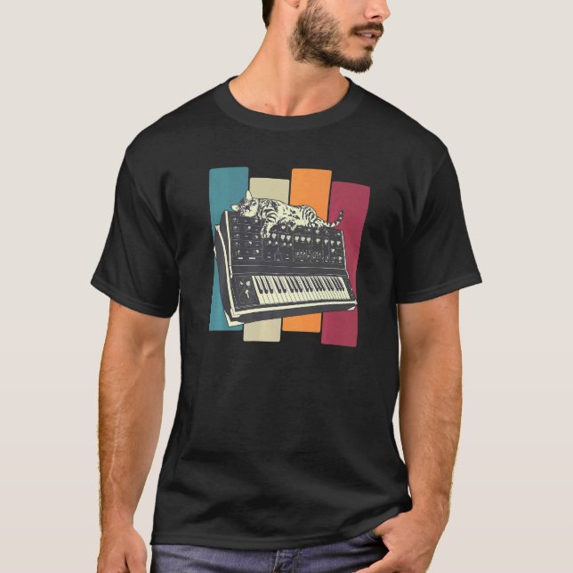Camiseta Gato de Sincronização do Teclado do Sintetizador M (Frente)