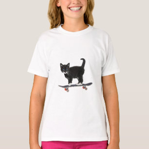 Camiseta Gato de skate, gato preto
