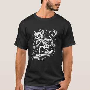 Camiseta Gato de skate punk Halloween assustador esqueleto
