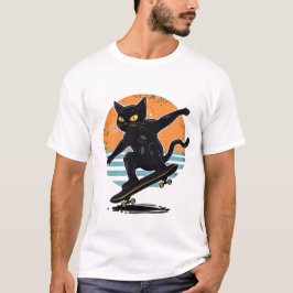 Camiseta Gato de Smoking Engraçado Skatista de Tênis Retro