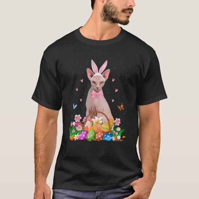 Camiseta Gato de Sphynx Bonito e Páscoa de Ovos de Páscoa D (Frente)