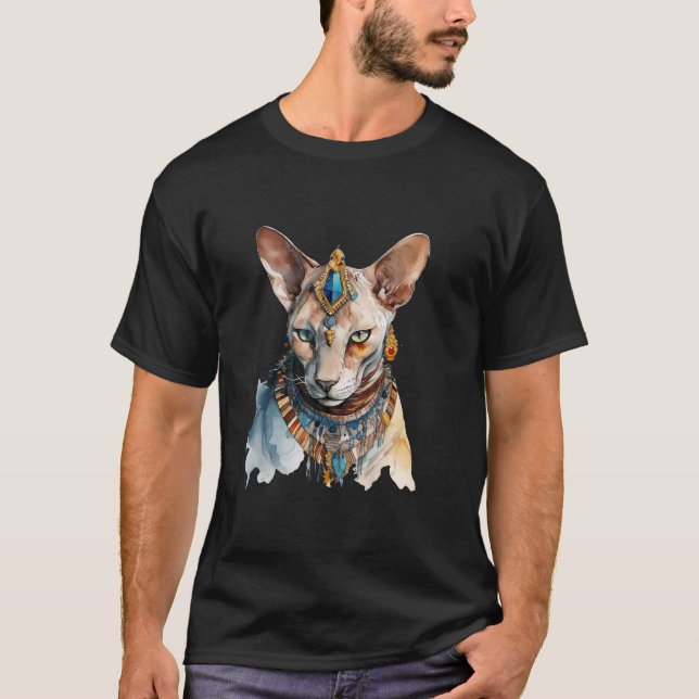 Camiseta Gato de Sphynx Cat Egípcio Cat Watercolor (Frente)
