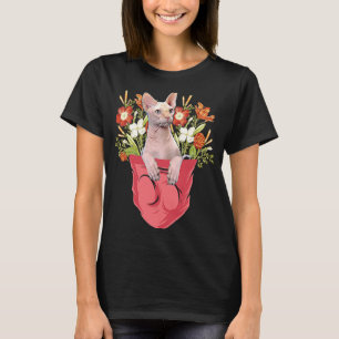 Camiseta Gato De Sphynx Na Família Floral Pocket