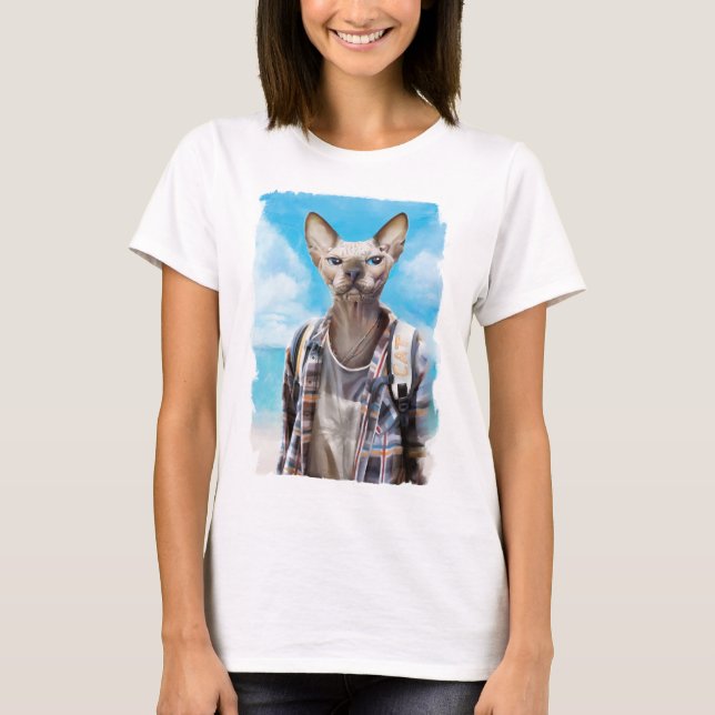 Camiseta Gato de Sphynx. turista (Frente)