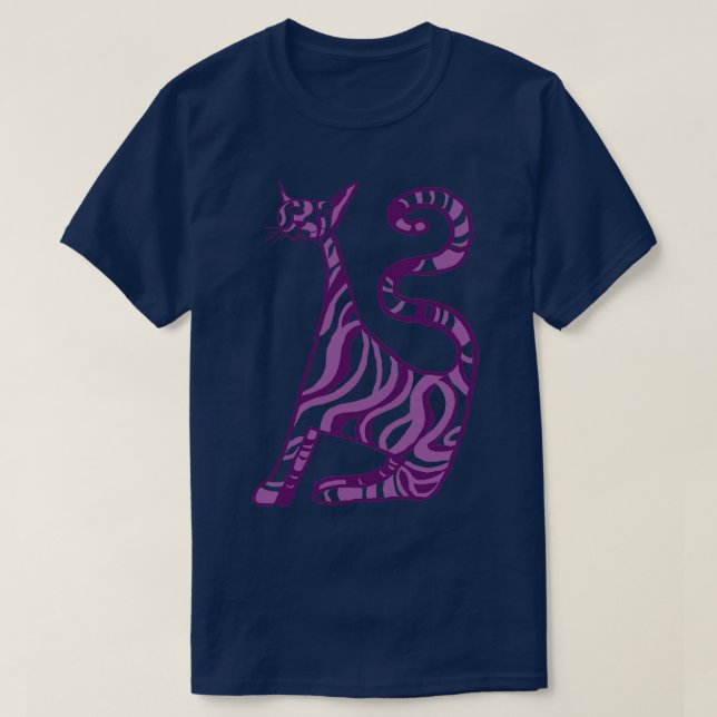 Camiseta Gato de stripey roxo (Frente do Design)
