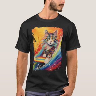 Camiseta Gato de surfe de marcenos de Pop de pintura de pá