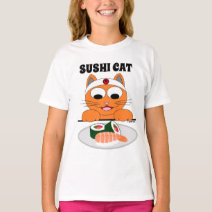 Camiseta Gato de Sushi Cartoon Gato Come Sushi Engraçado