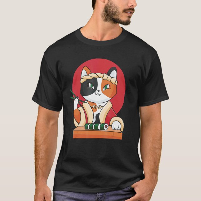 Camiseta Gato de Sushi Desenho Comida Pet Peixe (Frente)