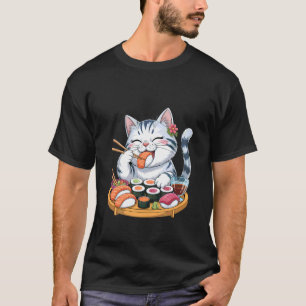 Camiseta Gato de Sushi Desfrutando de uma Deliciosa Festa d