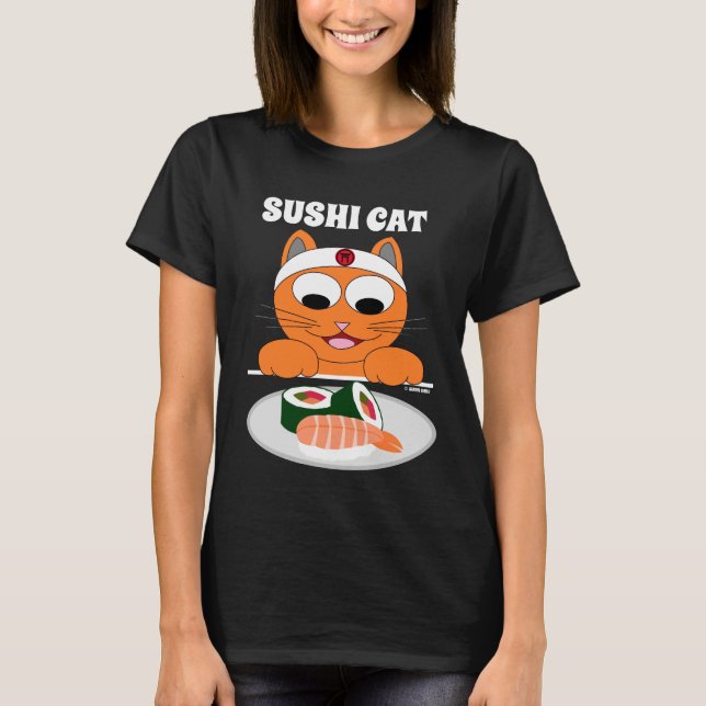 Camiseta GATO DE SUSHI Ginger Kitty com Sushi Engraçado (Frente)