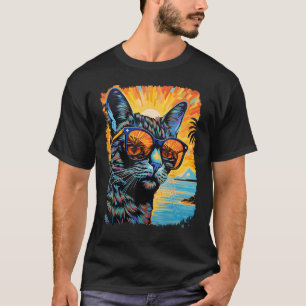 Camiseta Gato de Tartaruga Pop Art Festa de Praia Havaiana