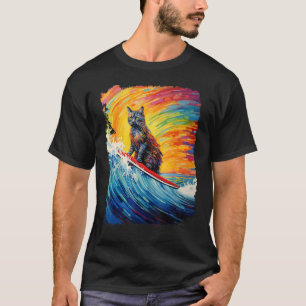 Camiseta Gato de Tartaruga Pop Art Surfando de Paddle Board