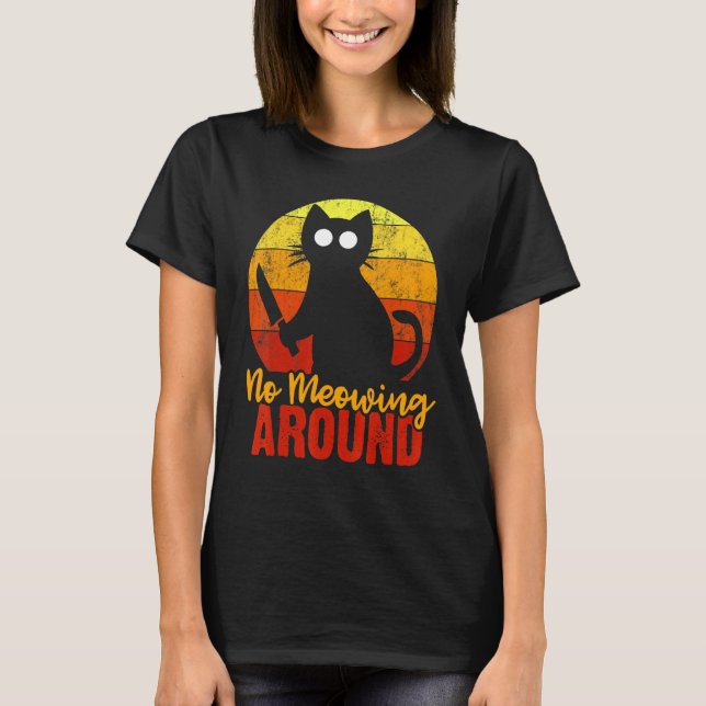 Camiseta Gato de Terror Sem Miados Com Facas Diversão Sangr (Frente)