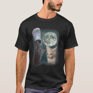Camiseta Gato de três gatos na lua Vintage Gato engraçado