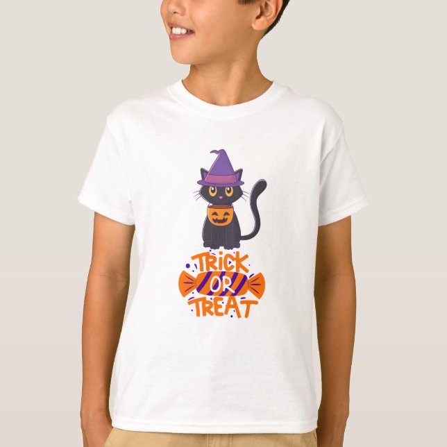 Camiseta Gato de Trick ou Tratar o Halloween (Frente)