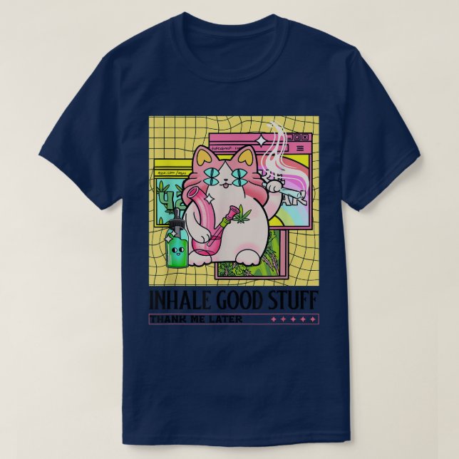 Camiseta Gato de Trippy Weed Gato CBD Glitch Pastel Bong Jo (Frente do Design)