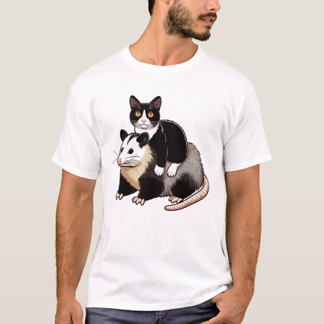 Camiseta Gato De Tuxedo Bonito Em Um gambá (Frente)