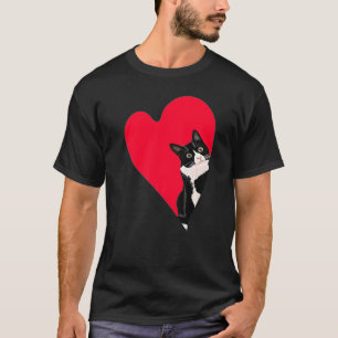 Camiseta Gato de Tuxedo Fofo Coração de Valentim para Gatin