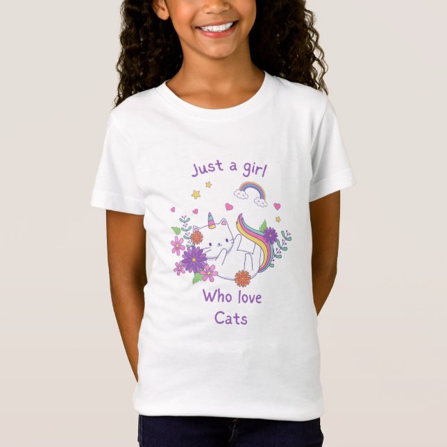 Camiseta Gato de Unicórnio Funny Unicorn de Cartoon com Ilu (Frente)