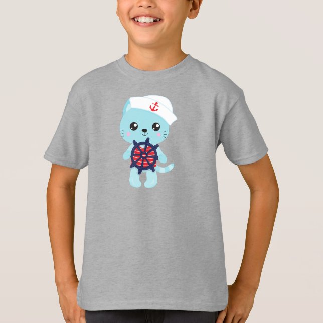 Camiseta Gato de vela, Chapéu de marinheiro, Capitão de bar (Frente)