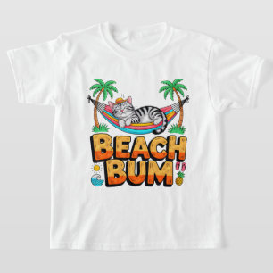 Camiseta Gato de Verão Beach Bum - Gato de Rede Tropical Di