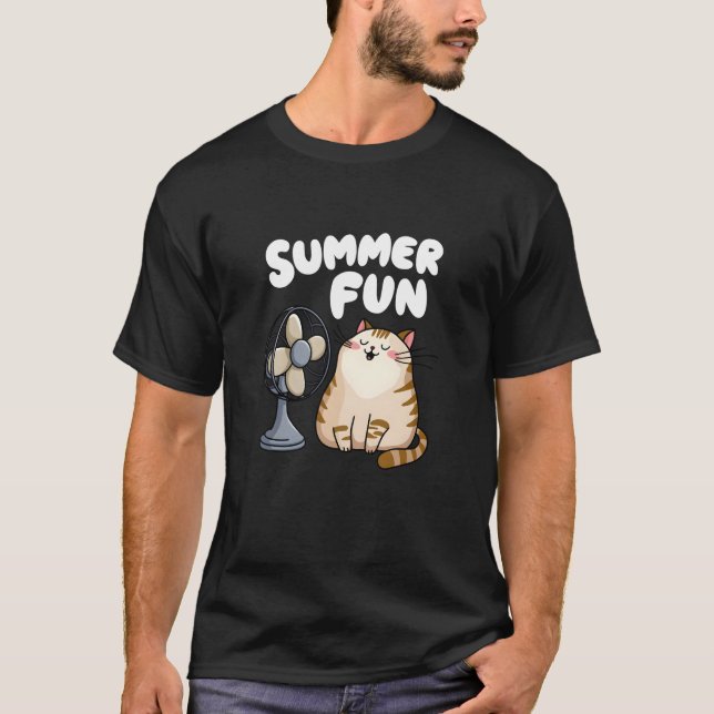Camiseta Gato de Verão bonito com Gatinho de Chubby Engraça (Frente)