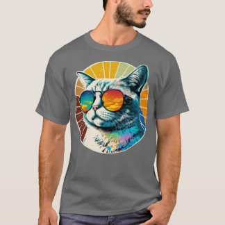 Camiseta Gato de verão com legal óculos para todos os amant