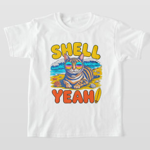 Camiseta Gato de Verão Concha Sim Praia - Óculos de Sol leg